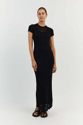 Robe en maille transparente, décontractée, taille serrée, col rond, grosses rayures, robe longue amincissante en maille